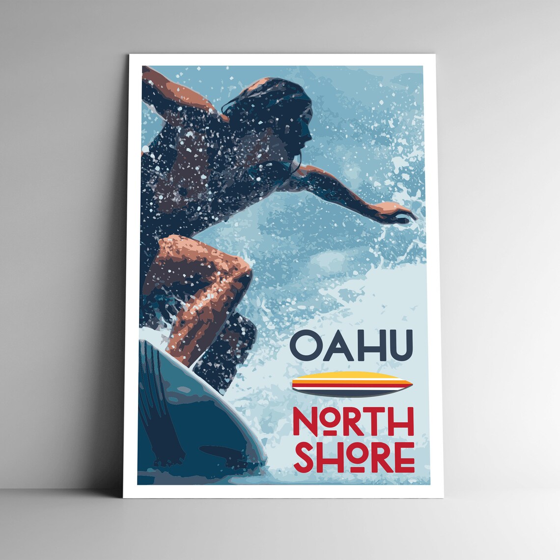 Oahu North Shore Wpa Style Vintage Style Travel Poster 8x10 12x18 18x24 24x36 4x6 Postcard Surfing Surfer Hawaii Usa Art Print
