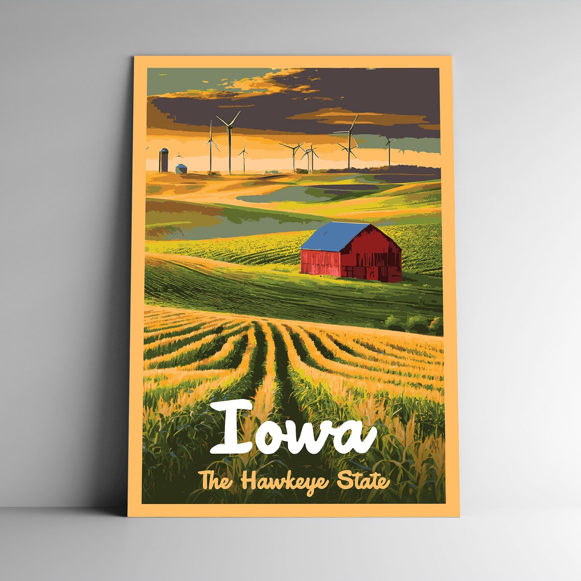 Iowa Hawkeye State Vintage Style Travel Poster