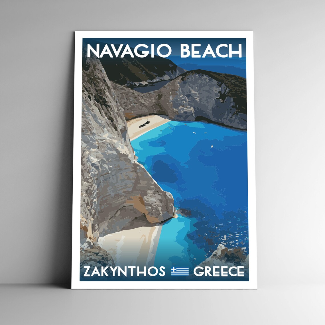 Navagio Beach Vintage Travel Poster, Zakynthos Greece