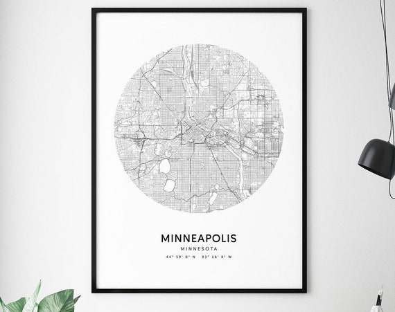 Minneapolis Map Print Minnesota Art Poster City Street Black And White Modern Minimalist Office Decor Wall