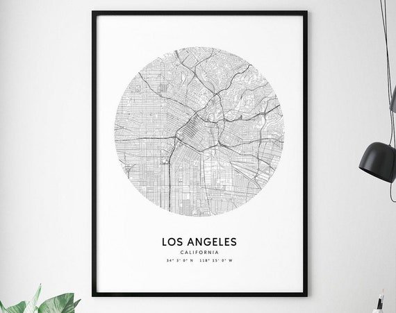 Los Angeles Map Print Ca Usa Art Poster La City Street Road Modern Minimalist Office Decor Wall