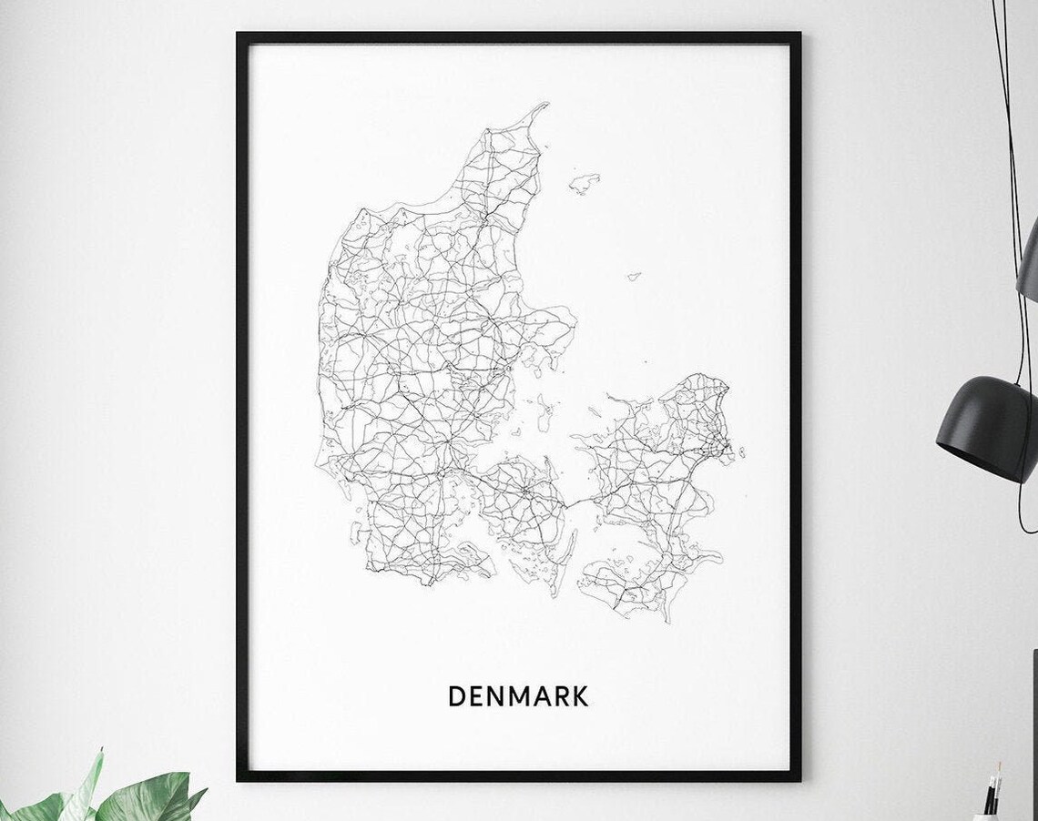 Denmark Map Art Print, Black And White Travel Map