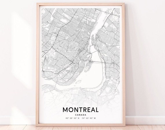 Montreal Map Print Canada Art Poster City Street Black White Modern Wall Home Office Decor