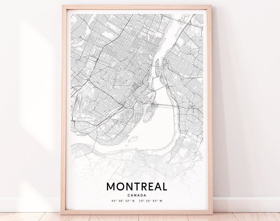 Montreal Map Print Canada Art Poster City Street Black White Modern Wall Home Office Decor