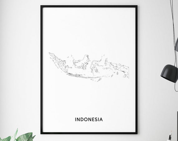 Indonesia Map Print Wall Art Poster Country Black White Modern Minimalist Office Decor
