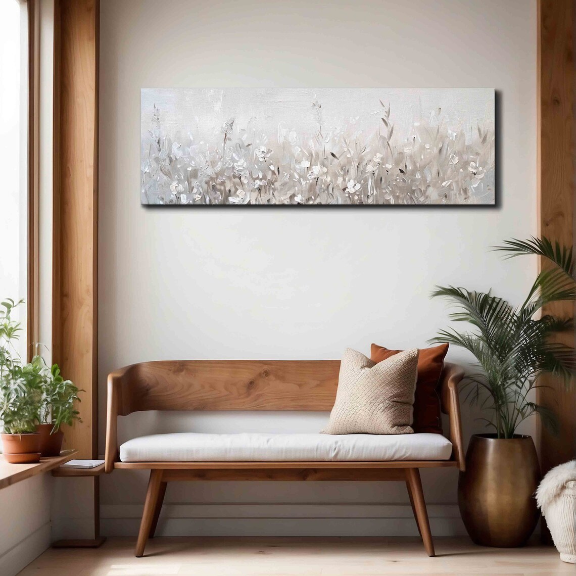 White Floral Abstract Flowers Painting Art Print - Image 4