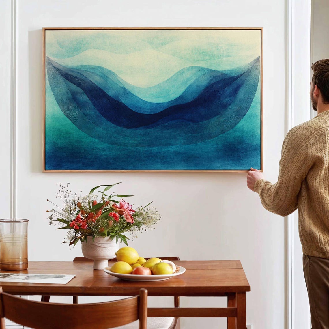 Blue Ocean Wave Abstract Watercolor Flowing Sea Art Wall Poster - Image 3