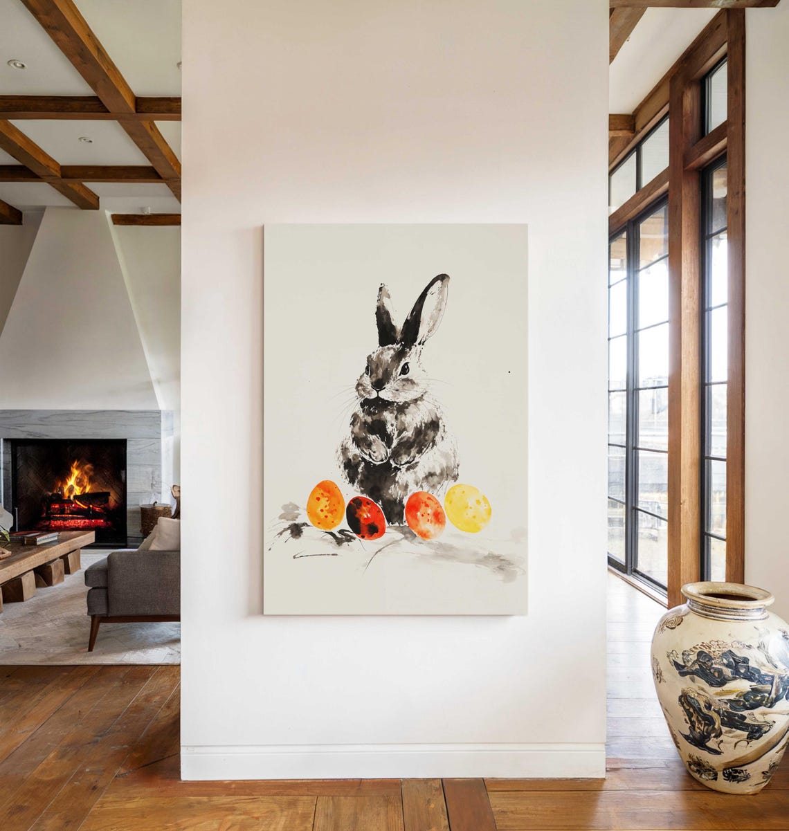 Japanese Sumi E Easter Bunny Rabbit Watercolor Ink Painting Art Print - Image 2