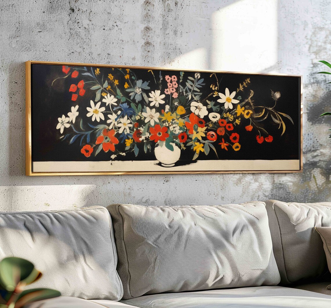 Horizontal Flowers Panoramic Art Print, Boho Decor