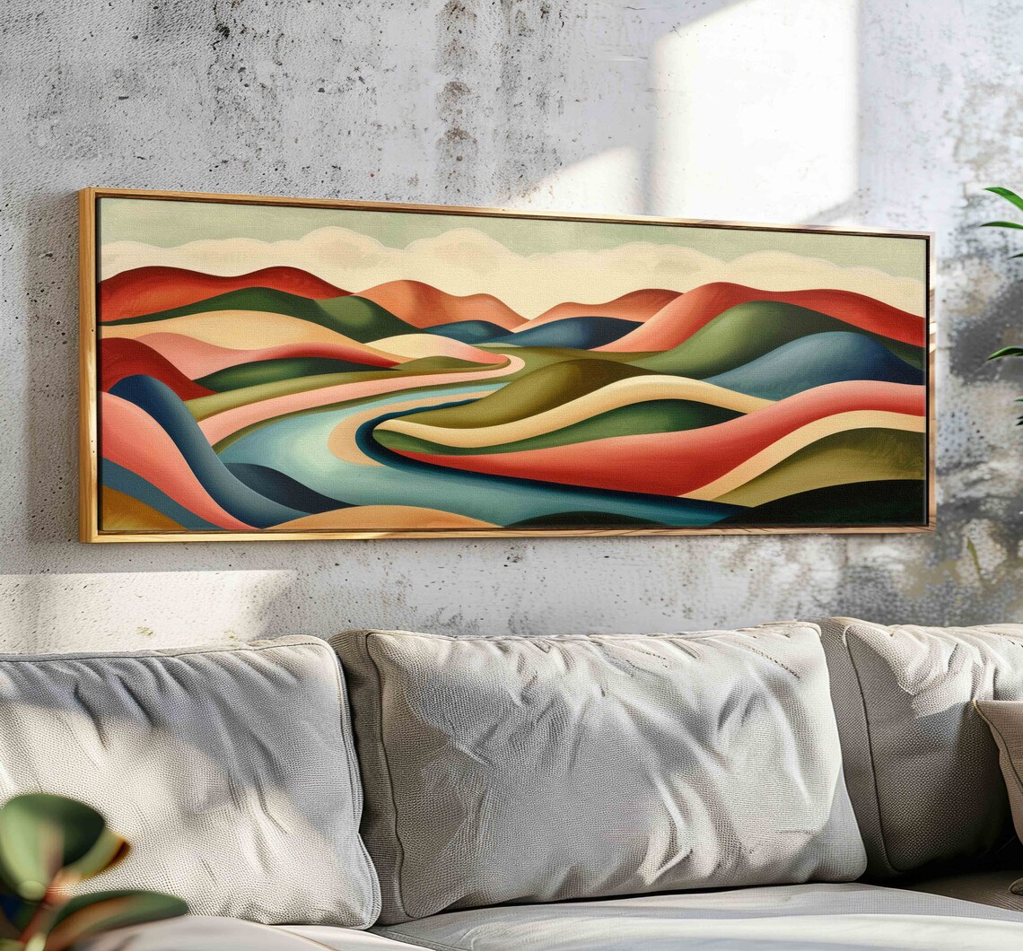 Modern Landscape Minimal Panoramic Art Print, Boho