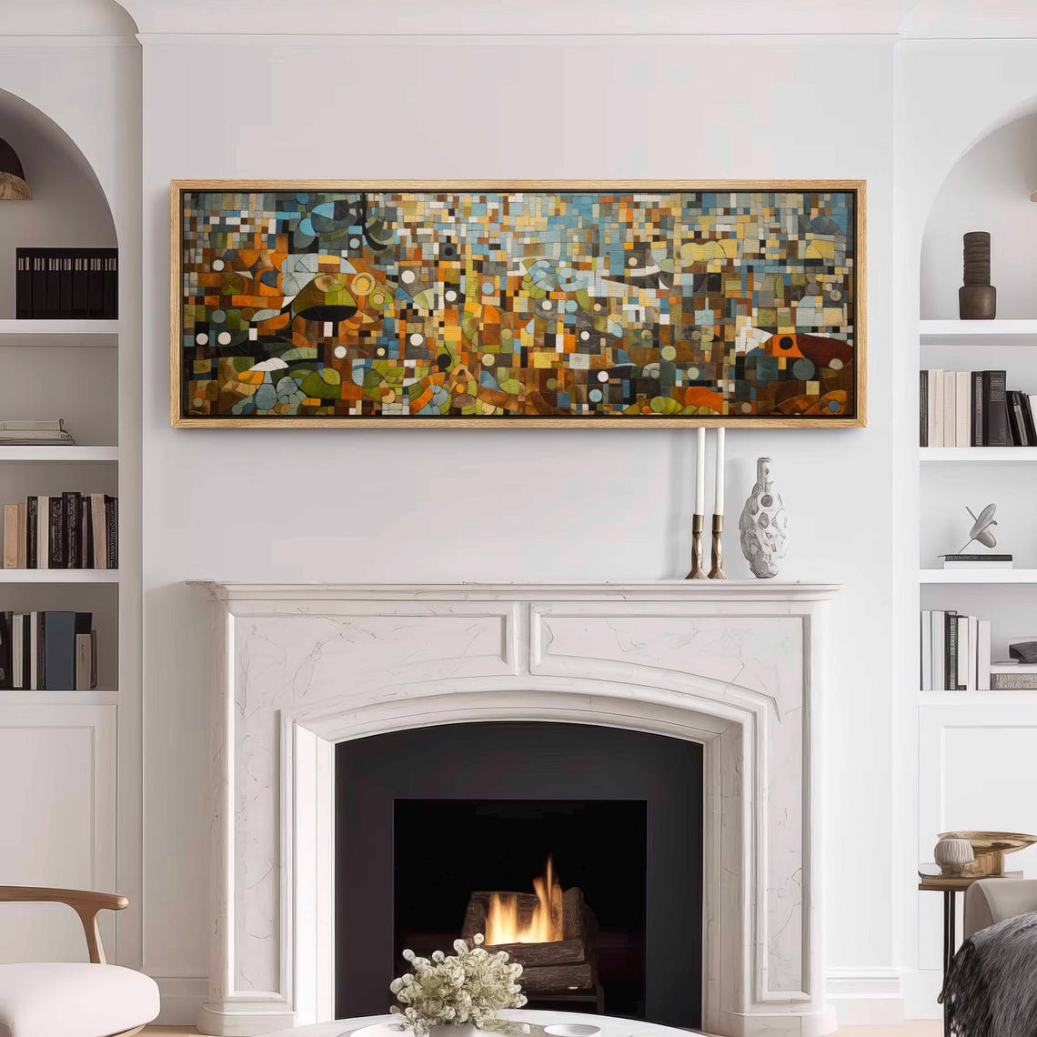 Panoramic Mosaic Geometric Abstract Warm Earth Tones Modern Art Poster - Image 3
