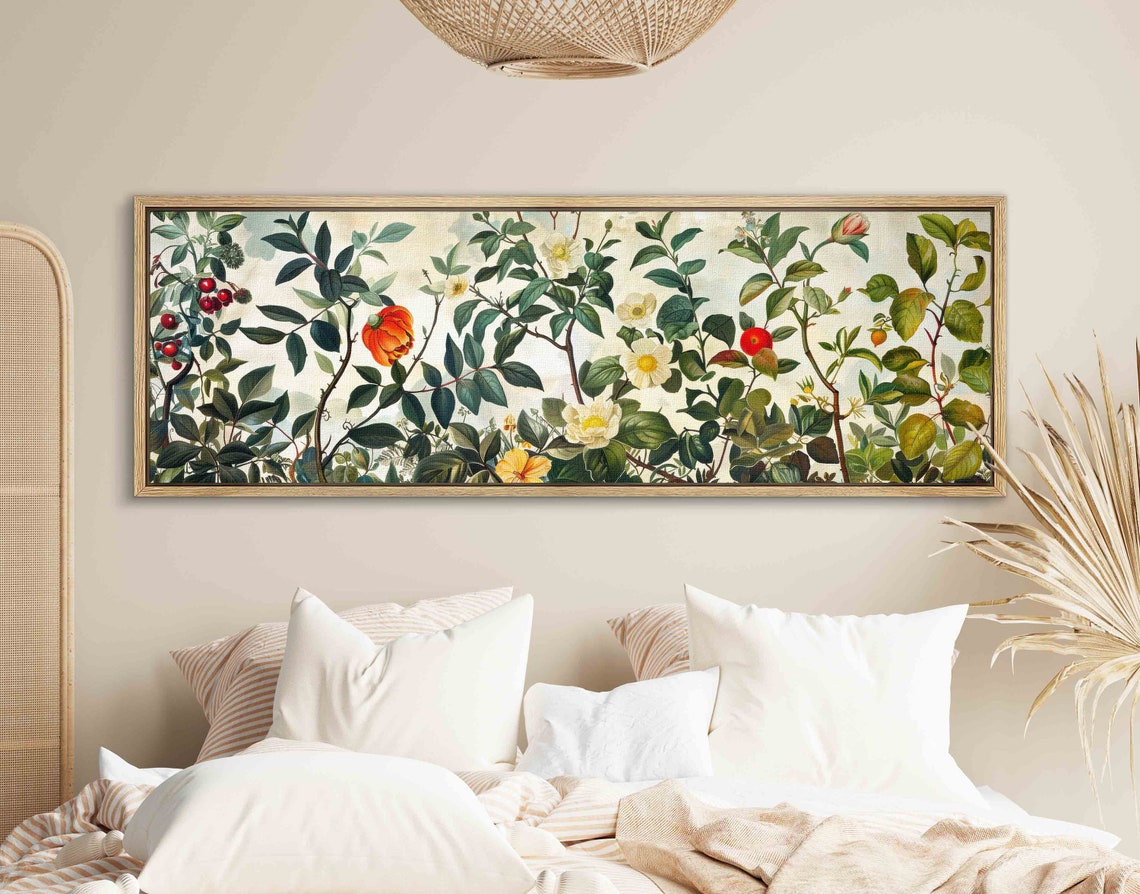 Vintage Botanical Floral Roses Panoramic Framed Wall Art Print - Image 2