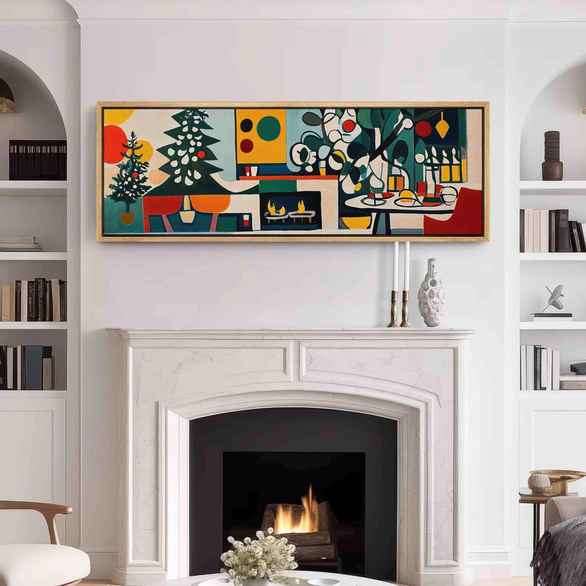 Mid Century Modern Christmas Tree Fireplace Festive Collage Art Print - Image 3