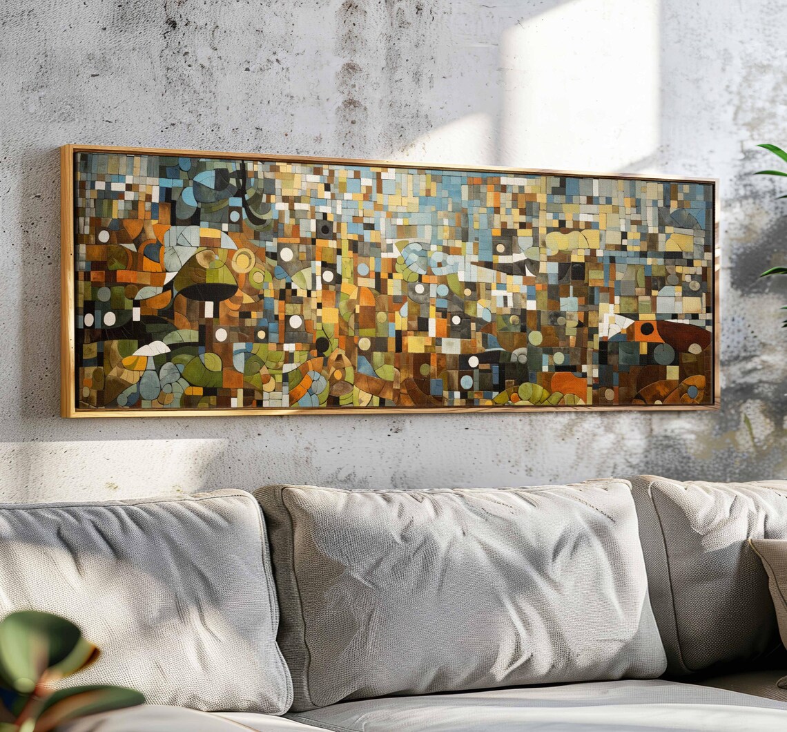 Panoramic Mosaic Geometric Abstract Warm Earth Tones Modern Art Poster