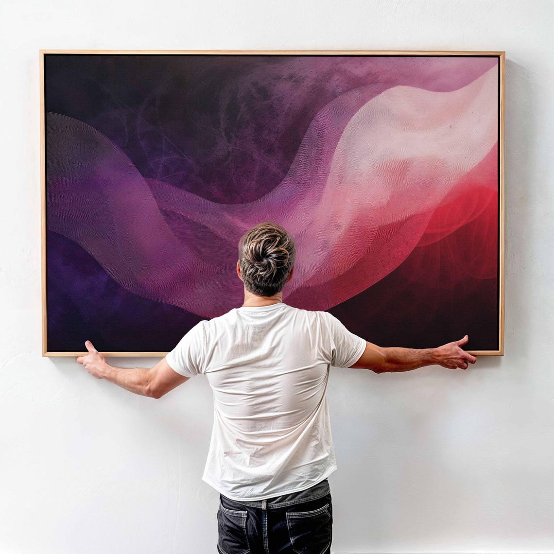 Purple Pink Smoke Wave Dark Background Flowing Abstract Art Poster - Image 4