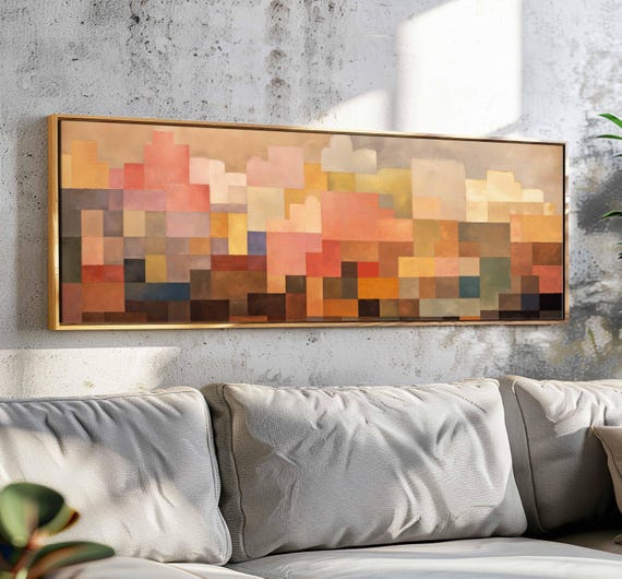 Minimal Mid Century Modern Wall Art Framed Horizontal Modern Cloud Wall Art Above Bed Decor Boho Wall Art Large Wide Wall Art