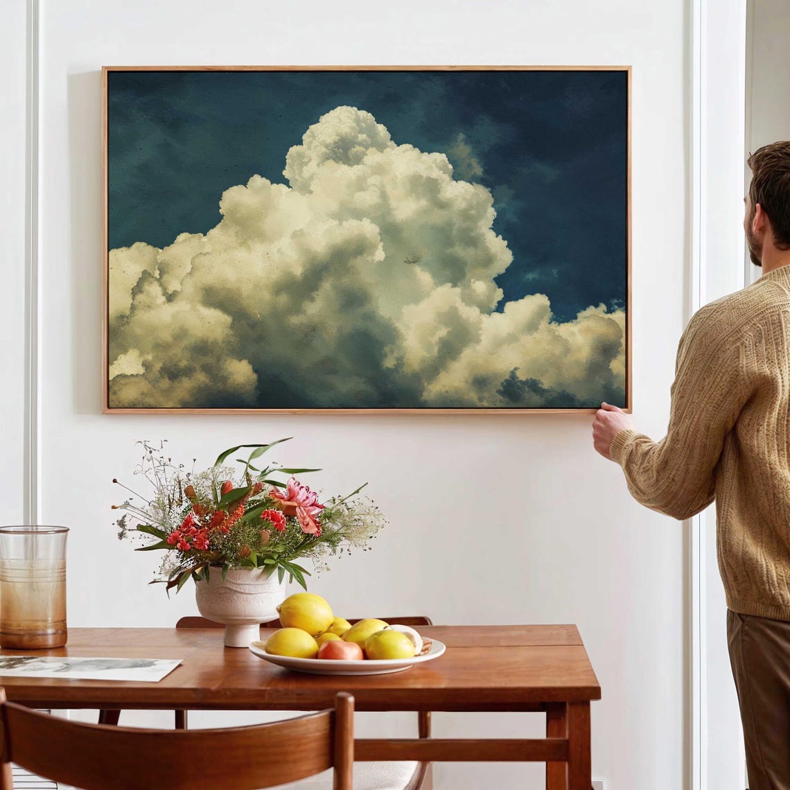 Dramatic Cumulus Cloud Deep Teal Night Sky Moody Cloud Art Print