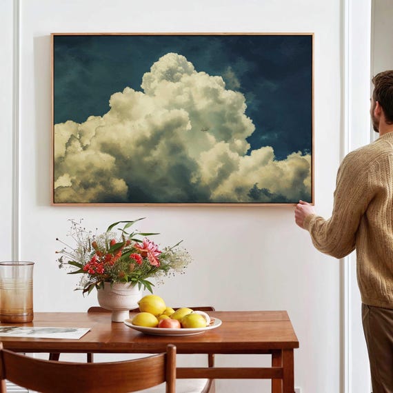 Cloud Wall Art Framed Canvasposter Print Above Bedsofa Decor Modern Minimalist Wall Art Ready To Hang Horizontal Large Wall Art Framed
