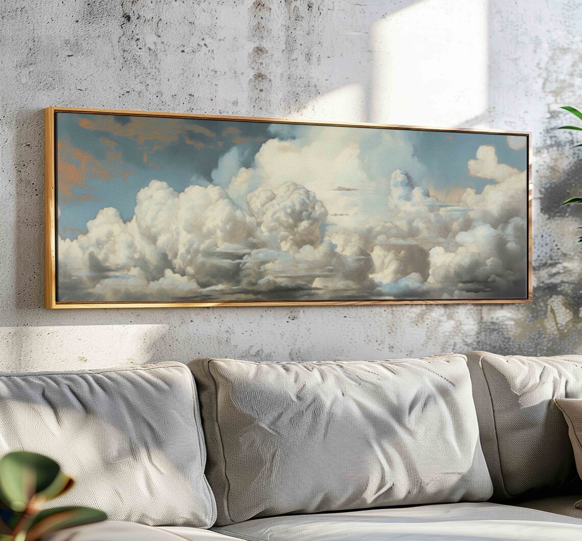 Vintage Moody Clouds, Minimalist Boho Wall Art Print