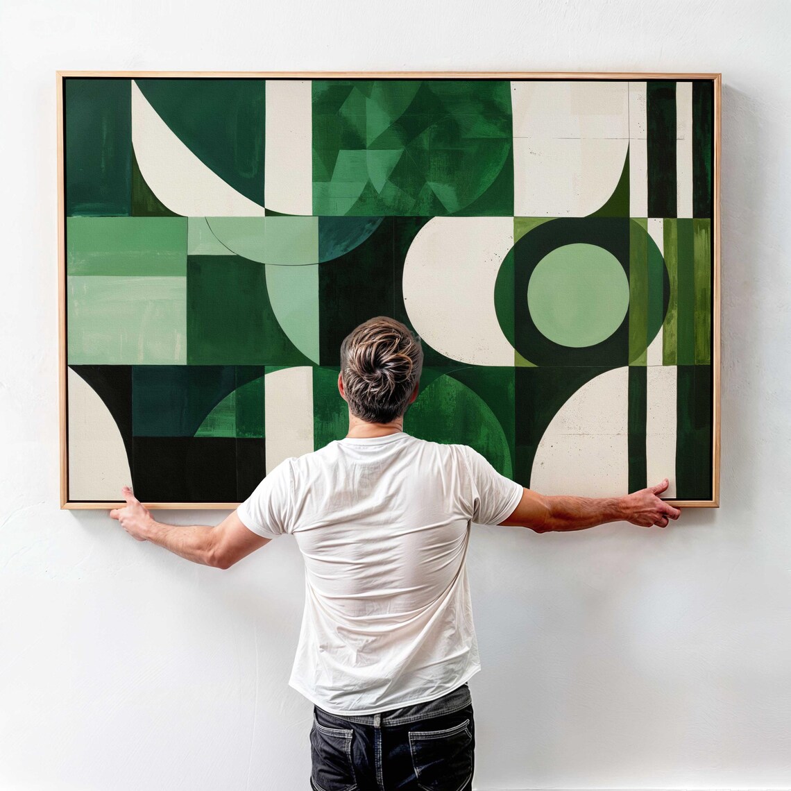 Emerald Green Cream Black Arcs Circles Geometric Abstract Art Print - Image 4