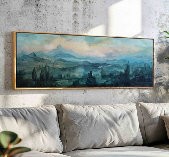Moody Landscape Wall Art Framed Modern Landscape Painting Print Horizontal Wildness Wall Art Minimalist Calm Wall Decor Above Bed Decor