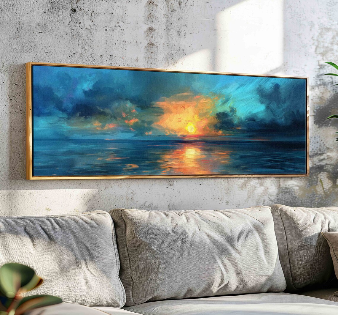 Sunset Over the Calm Ocean Vintage Seascape Art Print
