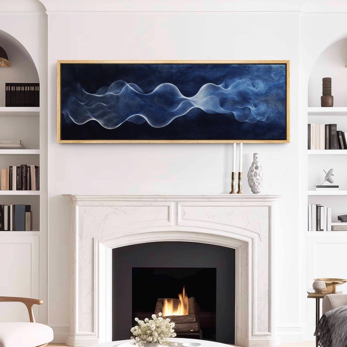 Abstract Modern Cloud Wall Art Framed Panoramic Abstract Minimalist Wall Art Horizontal Cloud Print Ultrawide Above Bedcouch Decor - Image 3