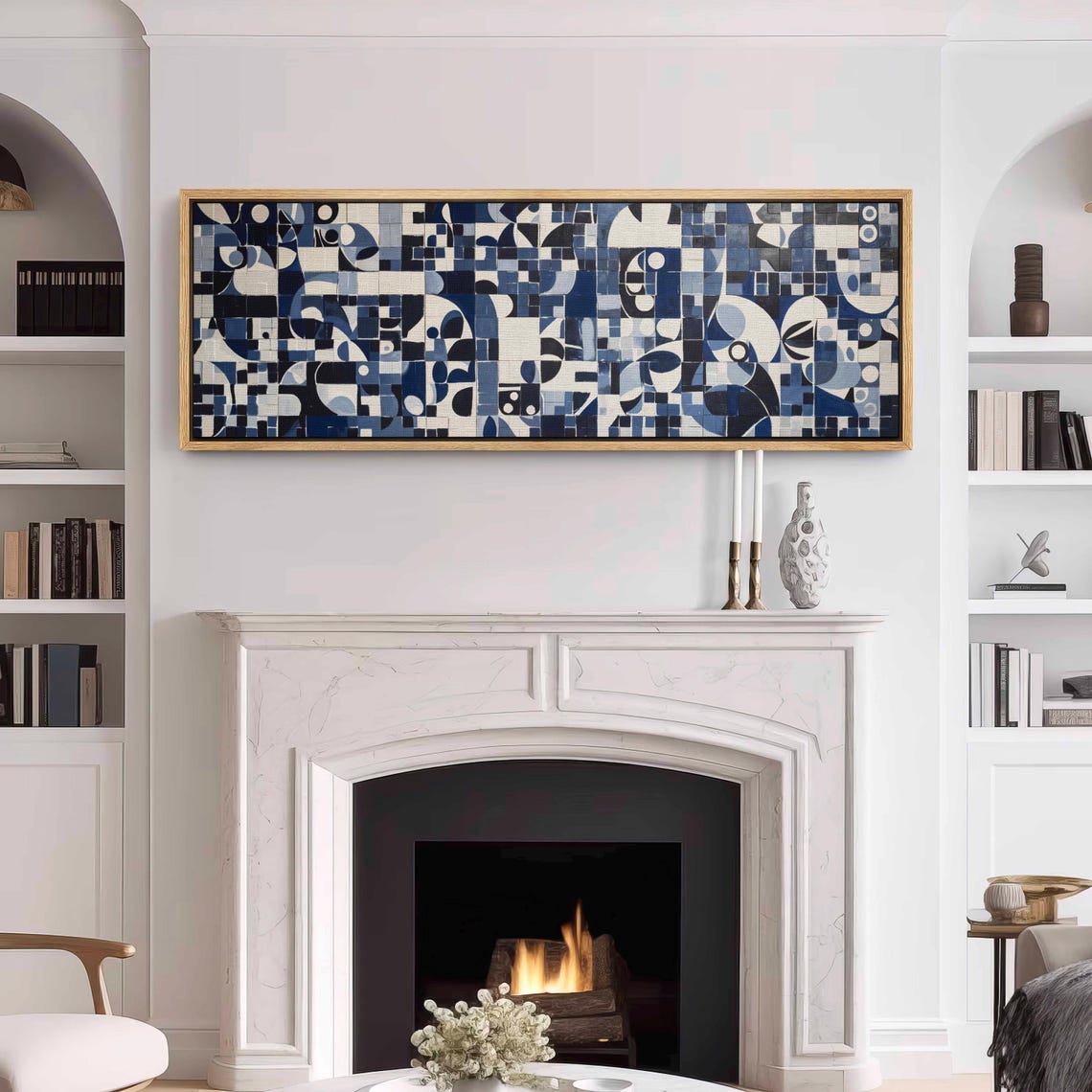 Mid Century Modern Wall Art Framed Horizontal Geometric Modern Wall Art Panoramic Above Bed Decor Boho Wall Art Large Wide Wall Art - Image 3