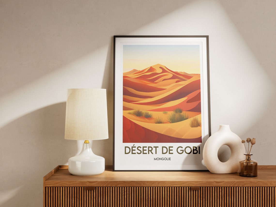 Gobi Desert Mongolia Layered Red Dunes Sunset Vintage Travel Poster - Image 2