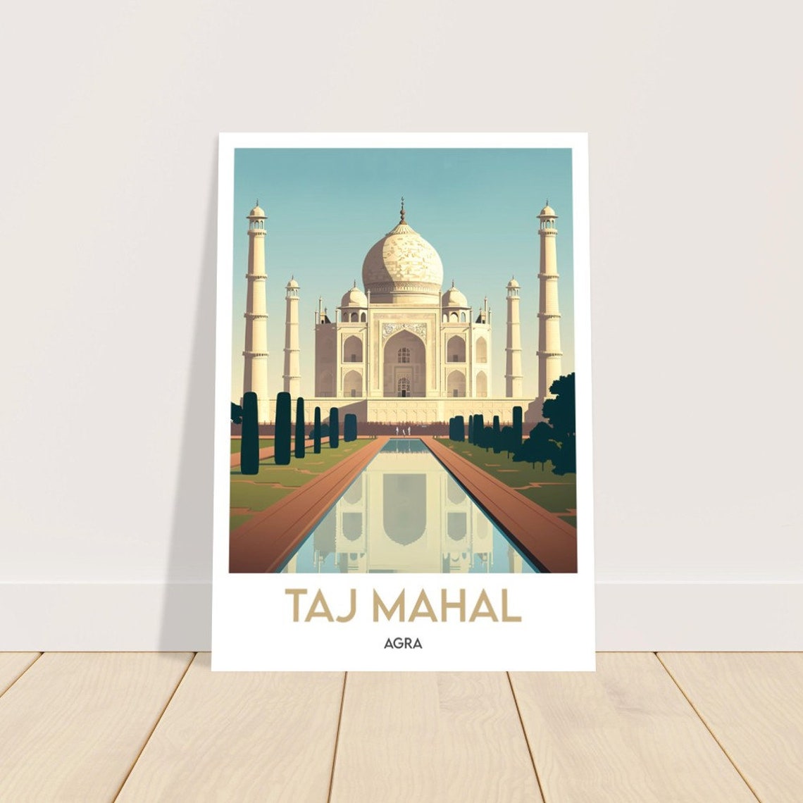 Taj Mahal Agra India Reflection Pool Minimalist Travel Poster