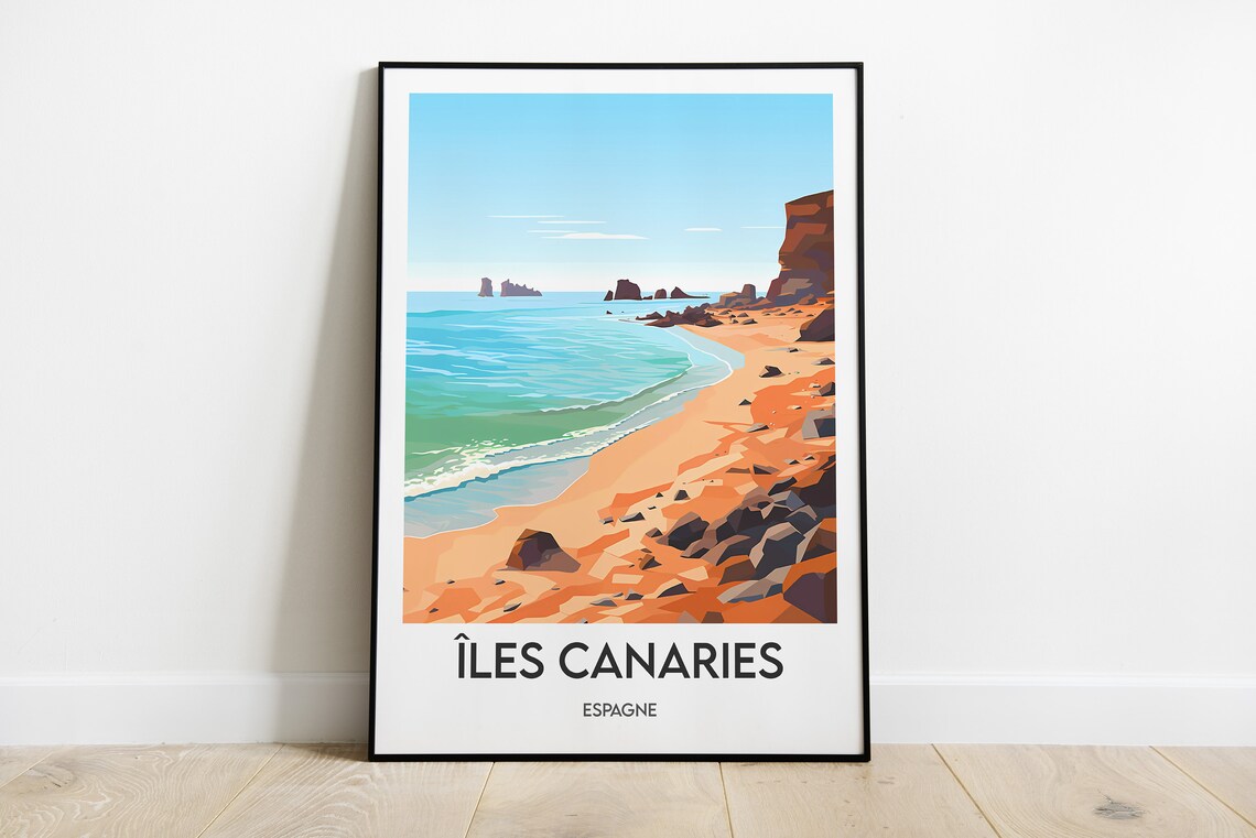 Canary Islands Volcanic Beach Spain Atlantic Travel Poster Art