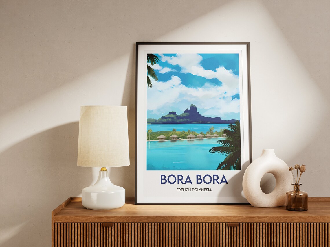 Bora Bora French Polynesia Overwater Bungalows Lagoon Travel Poster - Image 2
