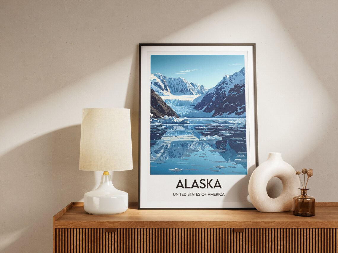 Alaska Glacier Fjord Snowy Mountain Ice Illustration Travel Poster - Image 2