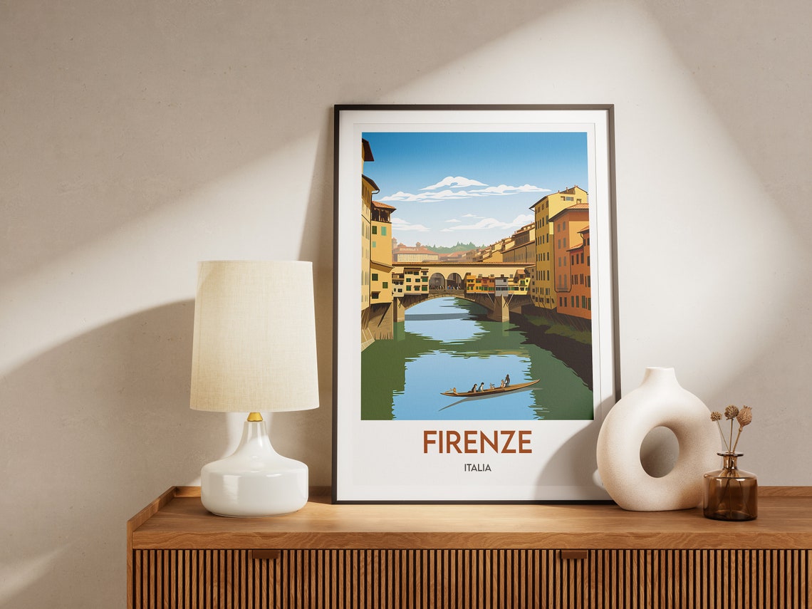 Firenze Italia Ponte Vecchio Arno River Minimalist Travel Poster - Image 2