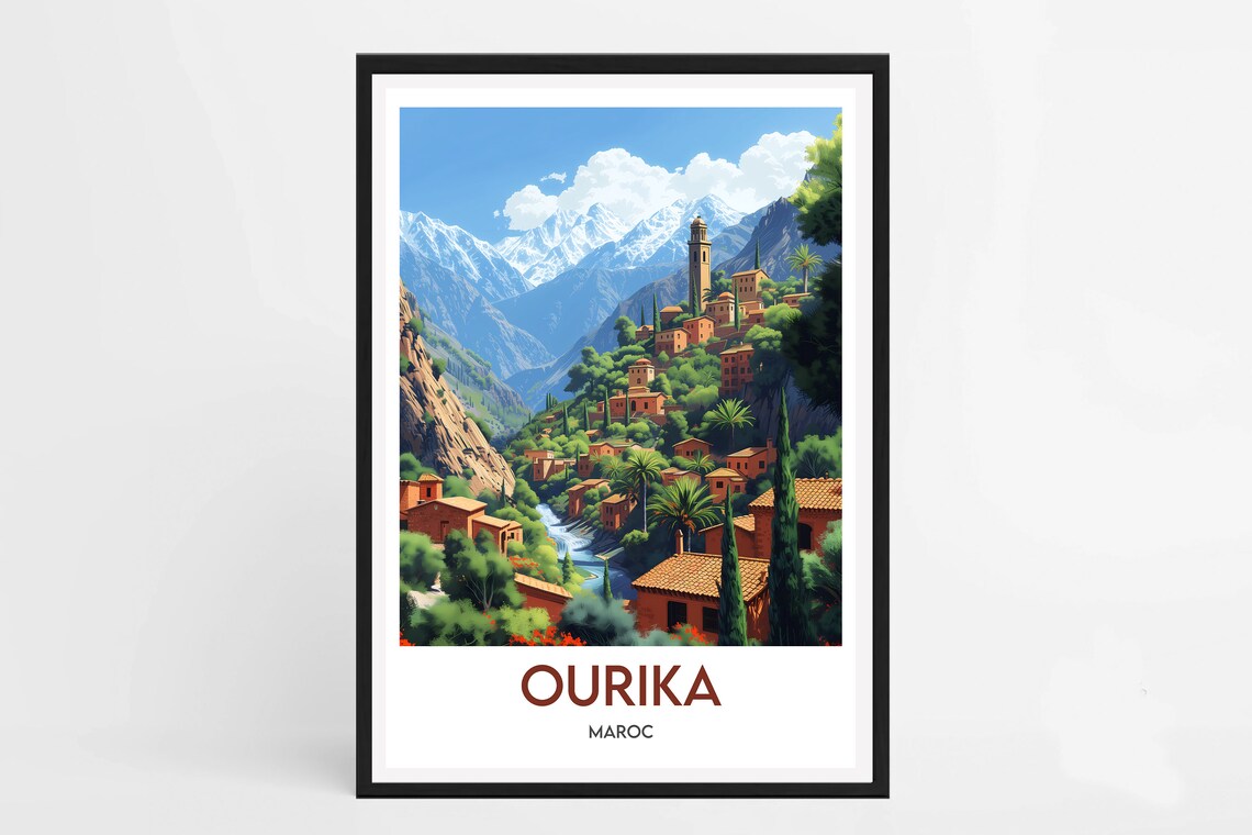 Ourika Morocco Travel Poster, Cultural Wall Art