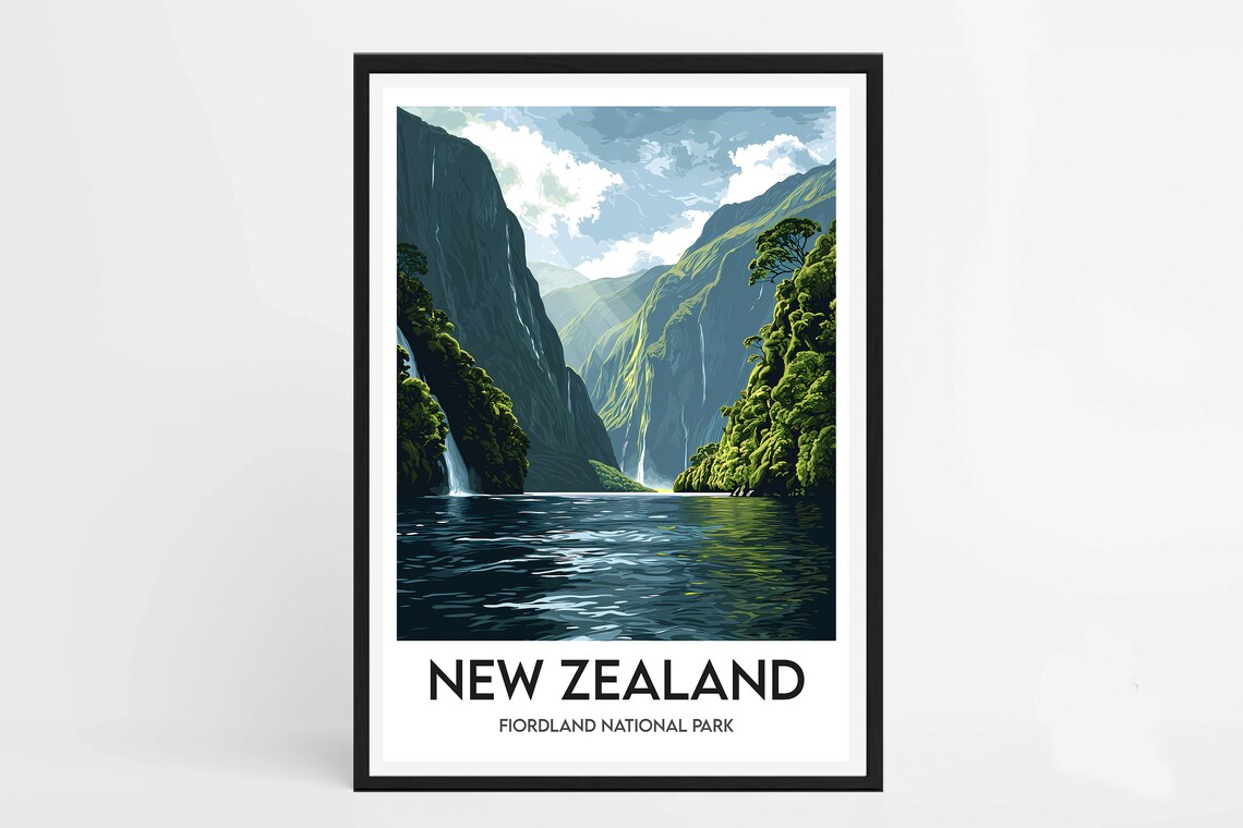 New Zealand Travel Poster, Fiordland National Park