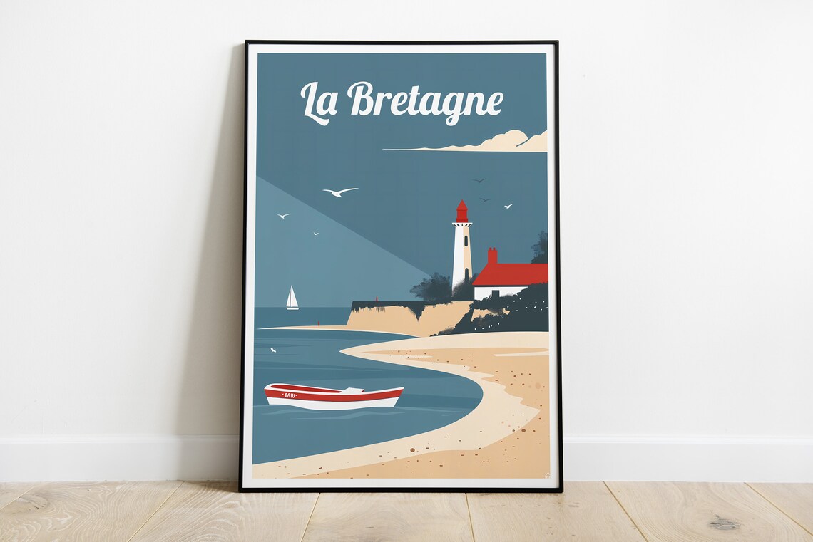 La Bretagne France Lighthouse Beach Minimalist Coastal Poster