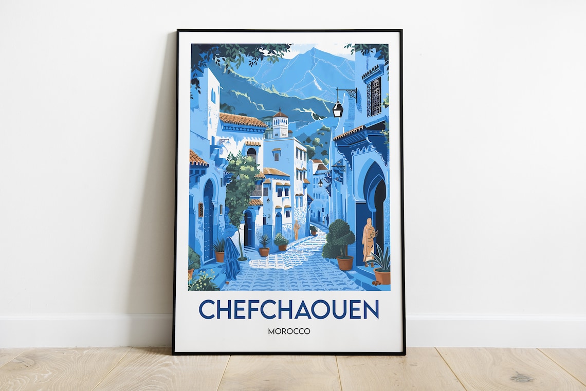 Chefchaouen Morocco Blue Washed Medina Alley Mountain Poster
