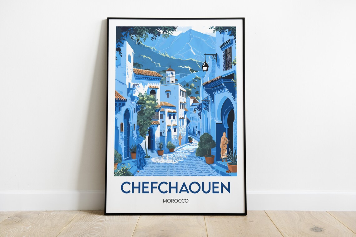 Chefchaouen Poster Art Print Morocco Print Morocco Wall Art
