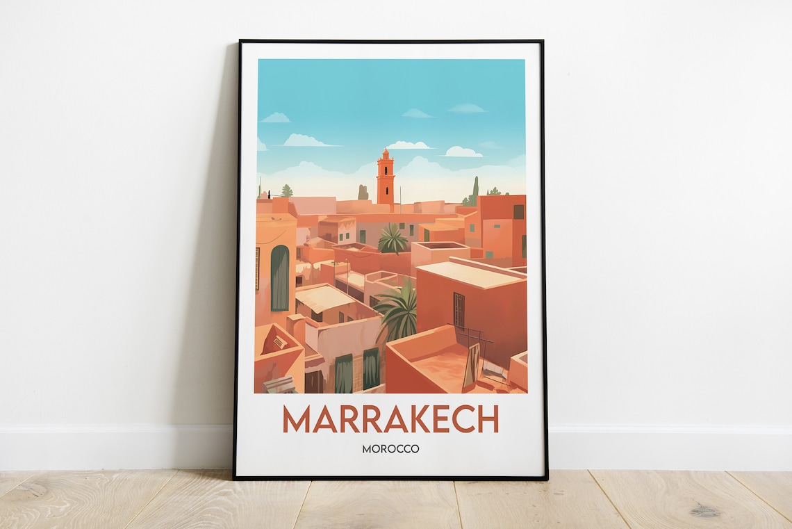 Marrakech Morocco Travel Poster, Illustration Artwork