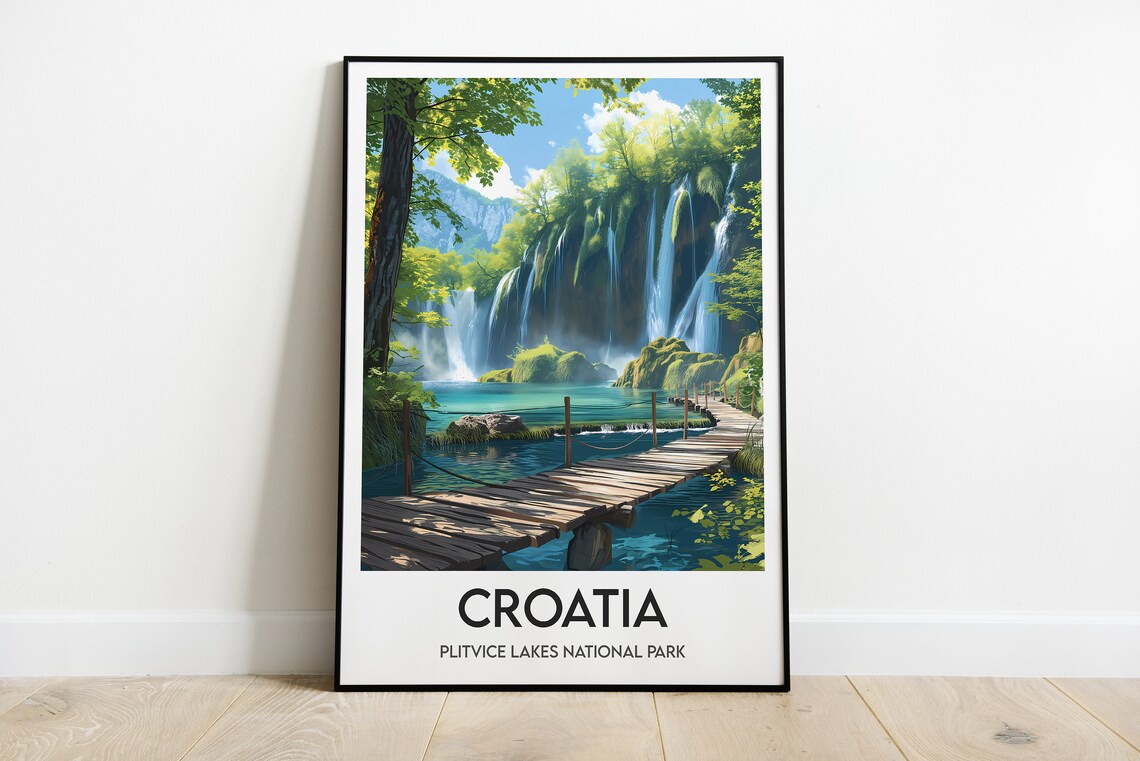 Plitvice Lakes Travel Poster, Croatia Travel Poster