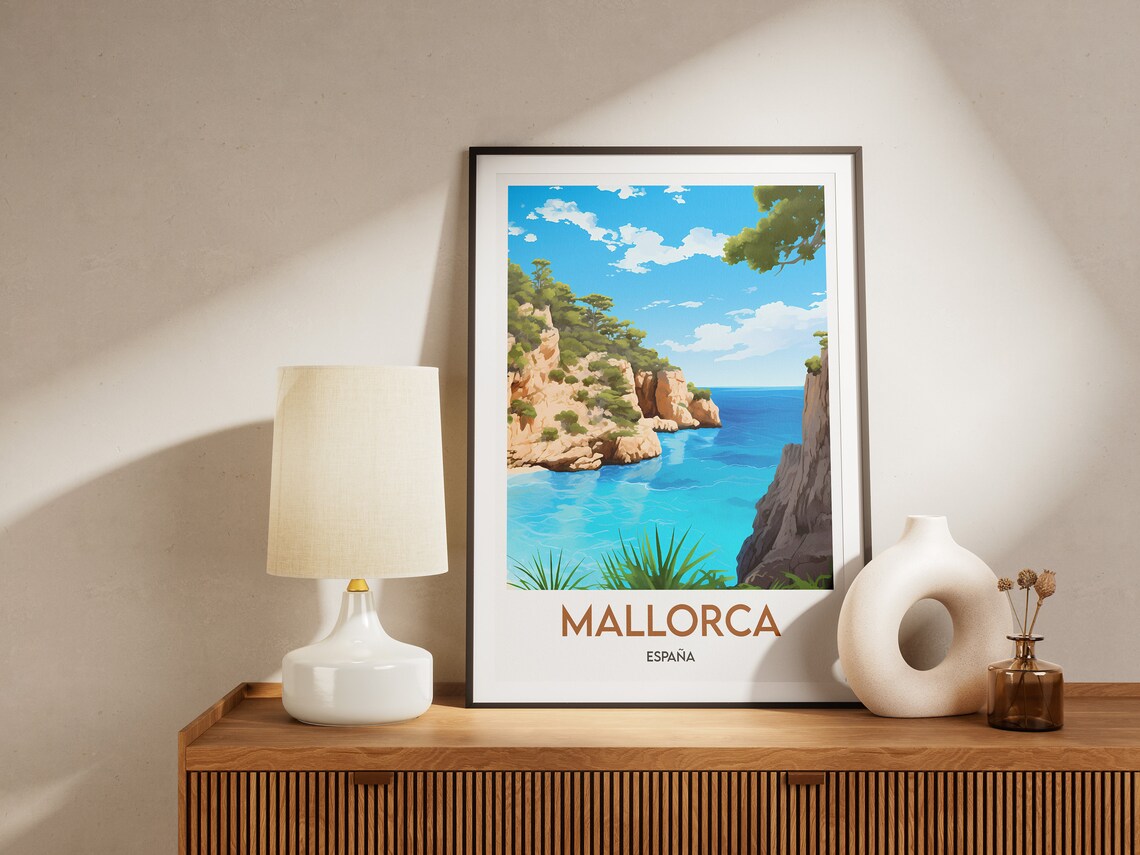 Mallorca Espana Rocky Cove and Blue Mediterranean Sea Travel Poster - Image 2