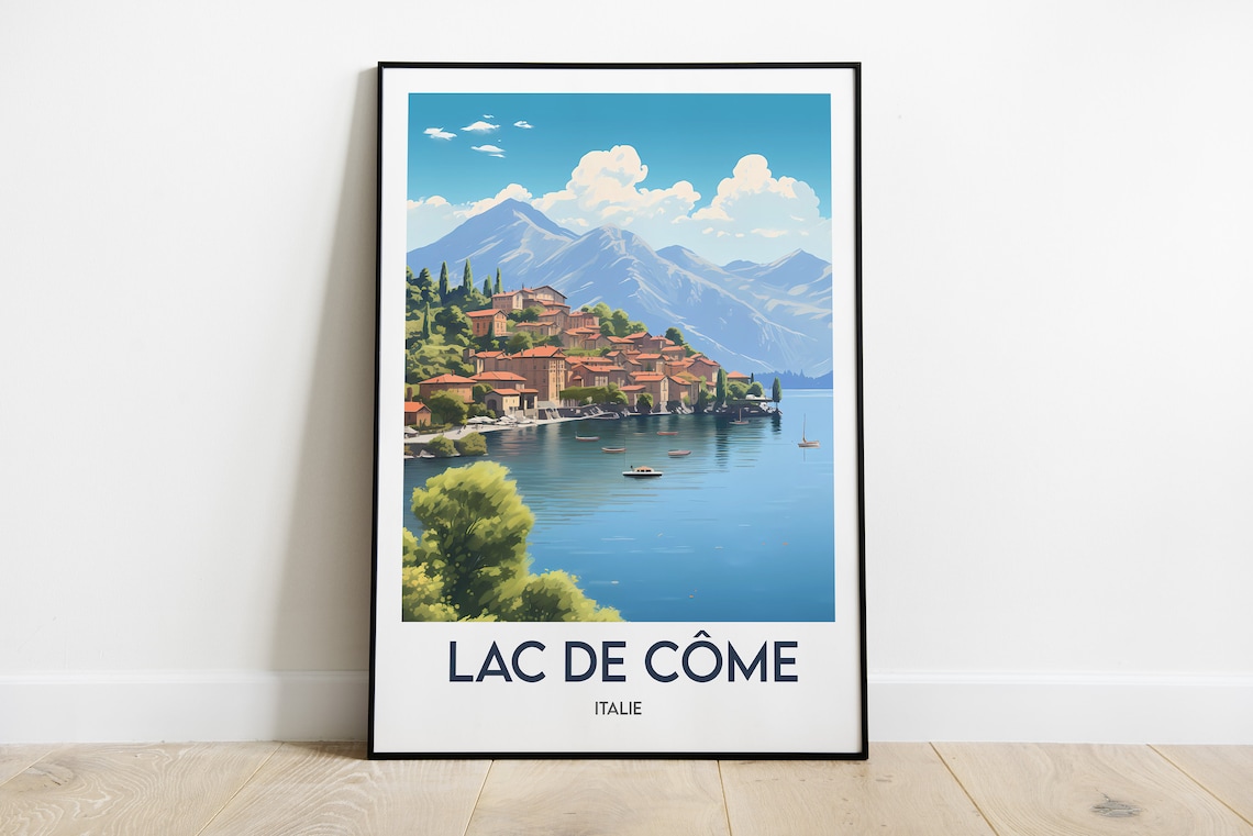 Lake Como Italy Travel Poster, Europe Illustration