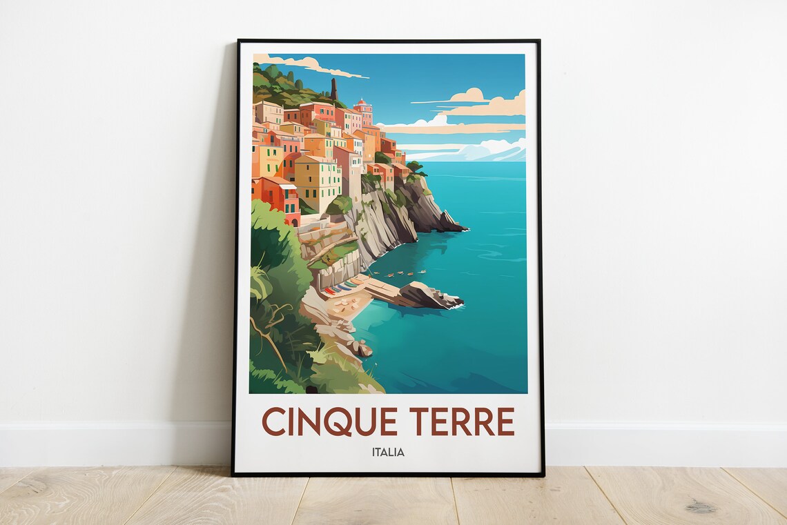 Cinque Terre Italia Cliffside Village Minimalist Travel Poster
