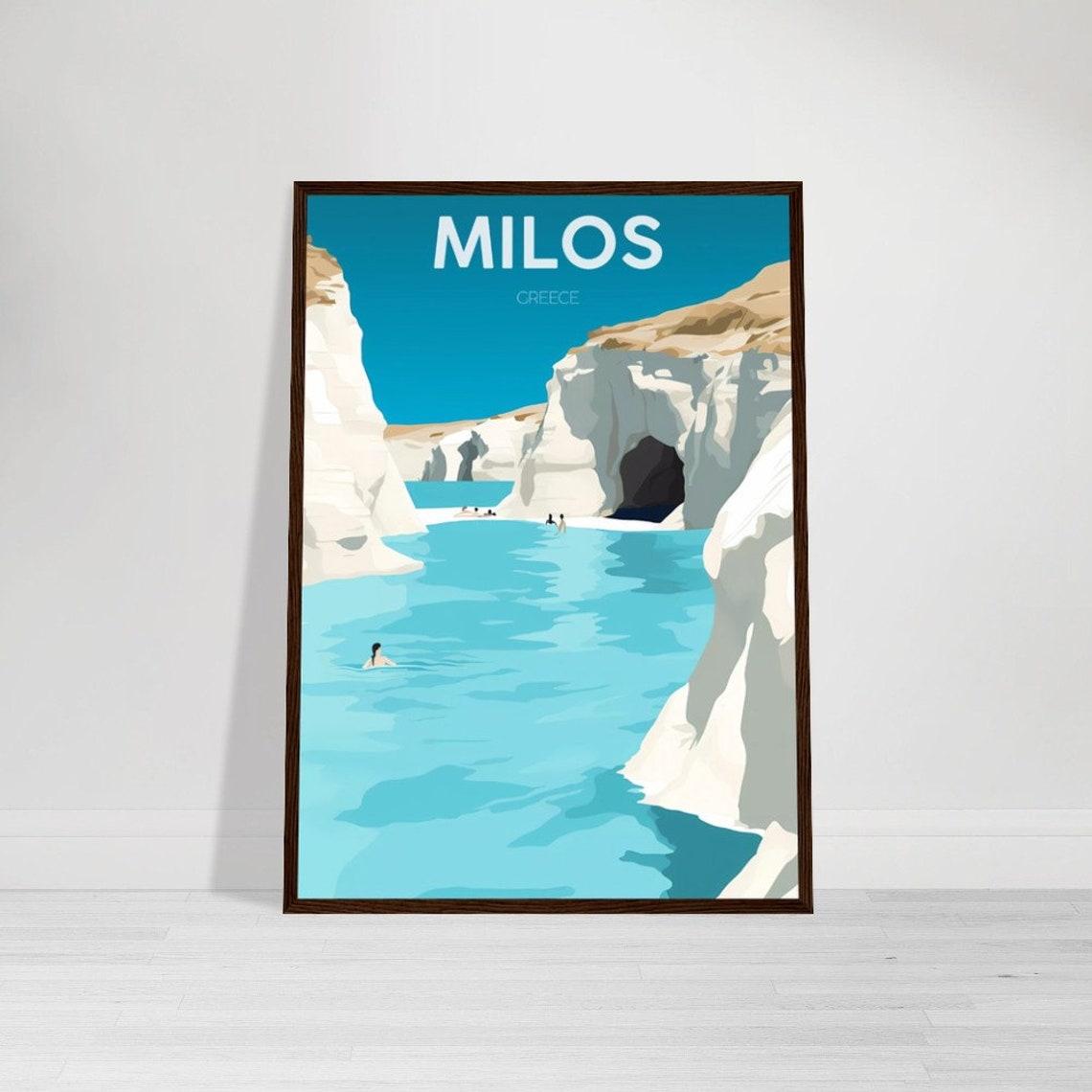 Milos Greece Minimalist White Cliffs and Turquoise Sea Travel Poster - Image 2