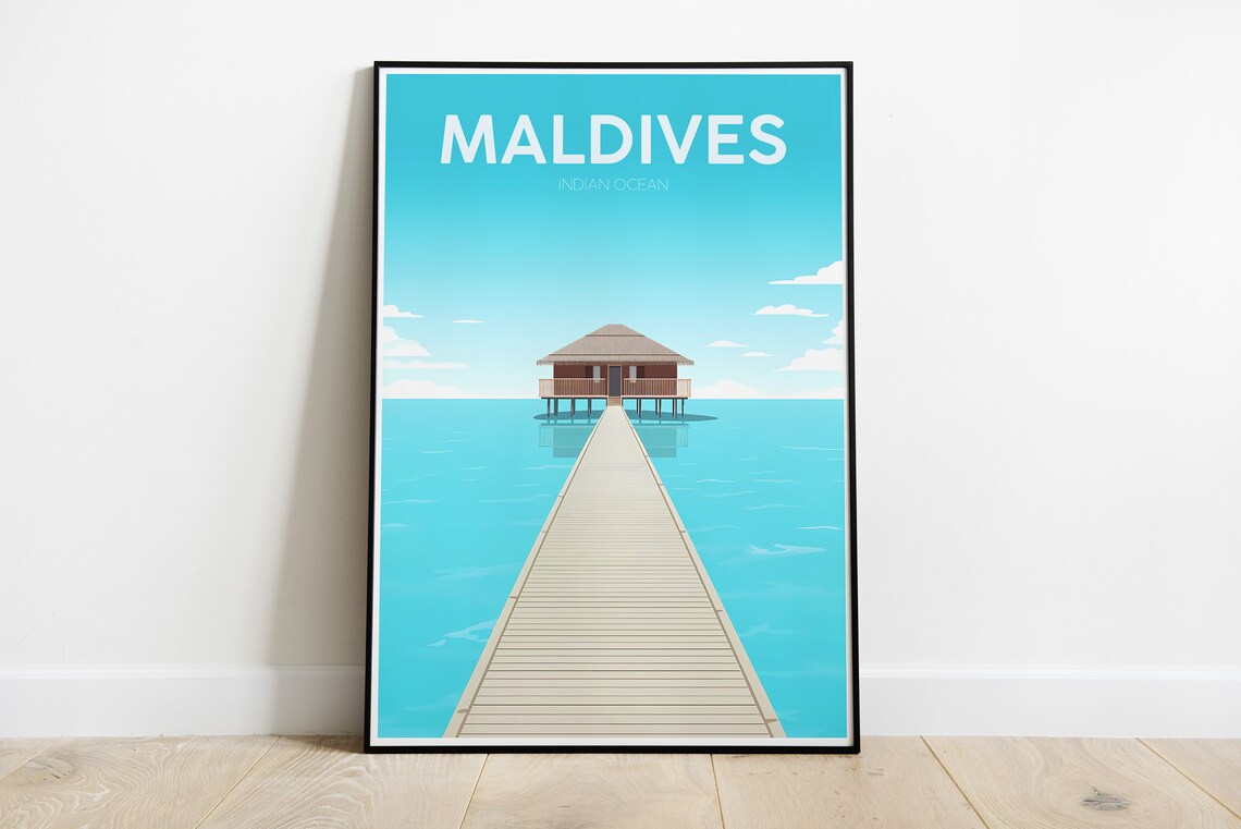 Maldives Indian Ocean Overwater Villa Minimalist Travel Poster - Image 2