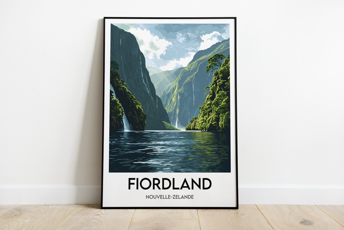 Fiordland New Zealand Fiord Waterfalls Lush Green Cliffs Poster