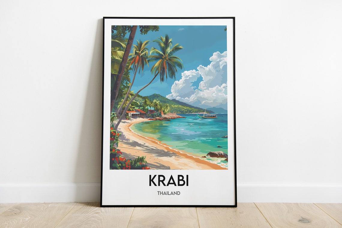 Krabi Thailand Palm Fringed Tropical Beach Coastline View Poster
