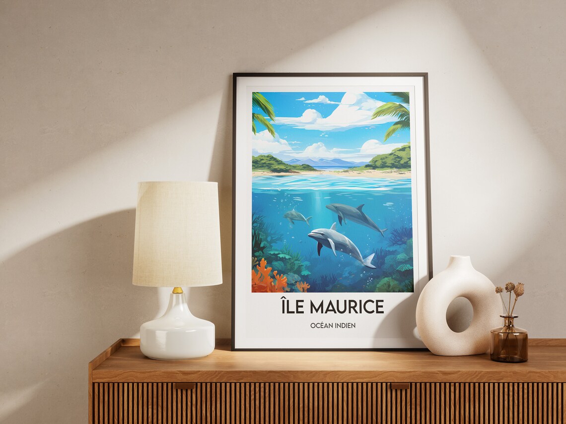 Ile Maurice Indian Ocean Dolphins Coral Reef Lagoon Travel Poster - Image 2