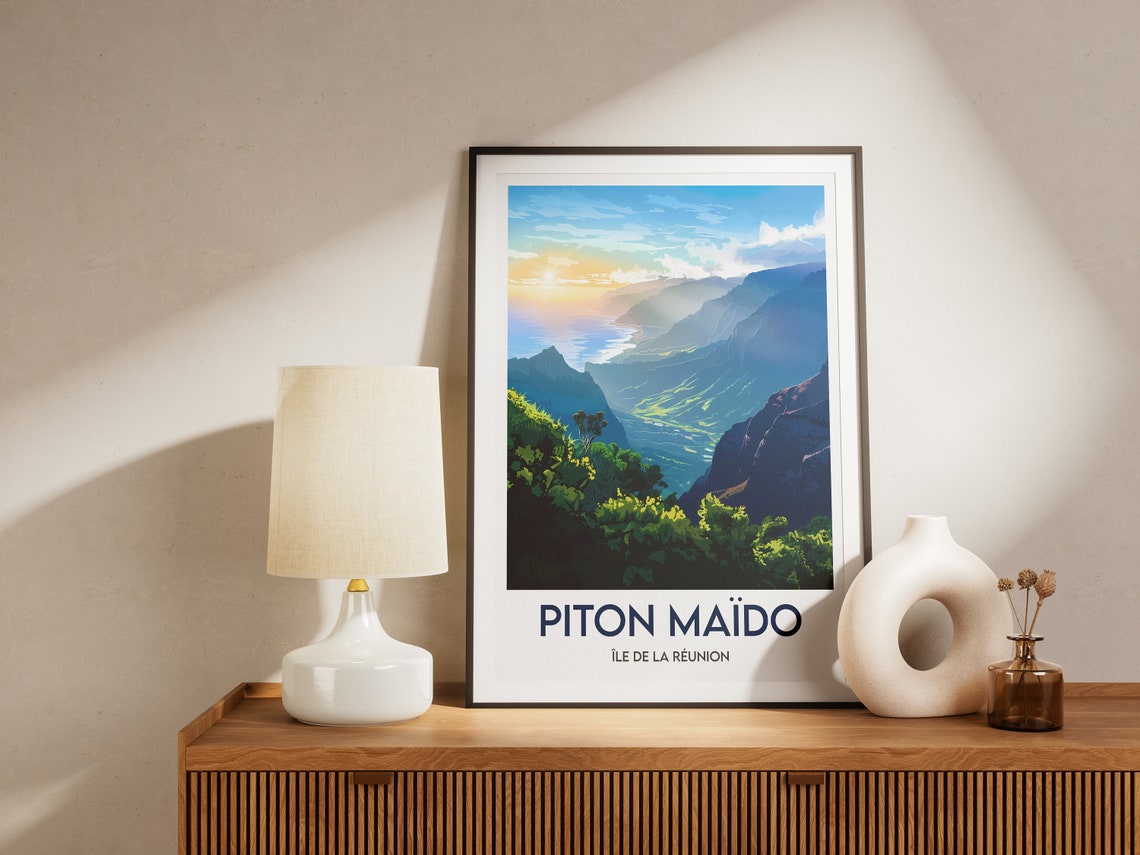 Piton Maido La Reunion Sunset Over Mountain Valley View Poster - Image 2